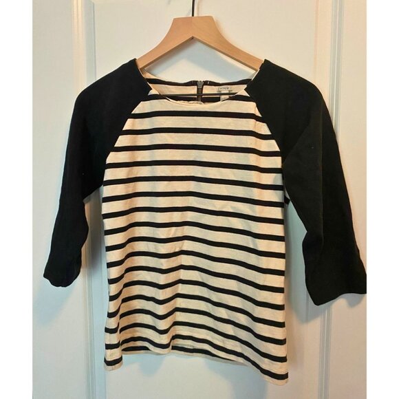 J.Crew Raglan Sailor Women's Top Navy Black and Cream Striped Size Small - Picture 4 of 7